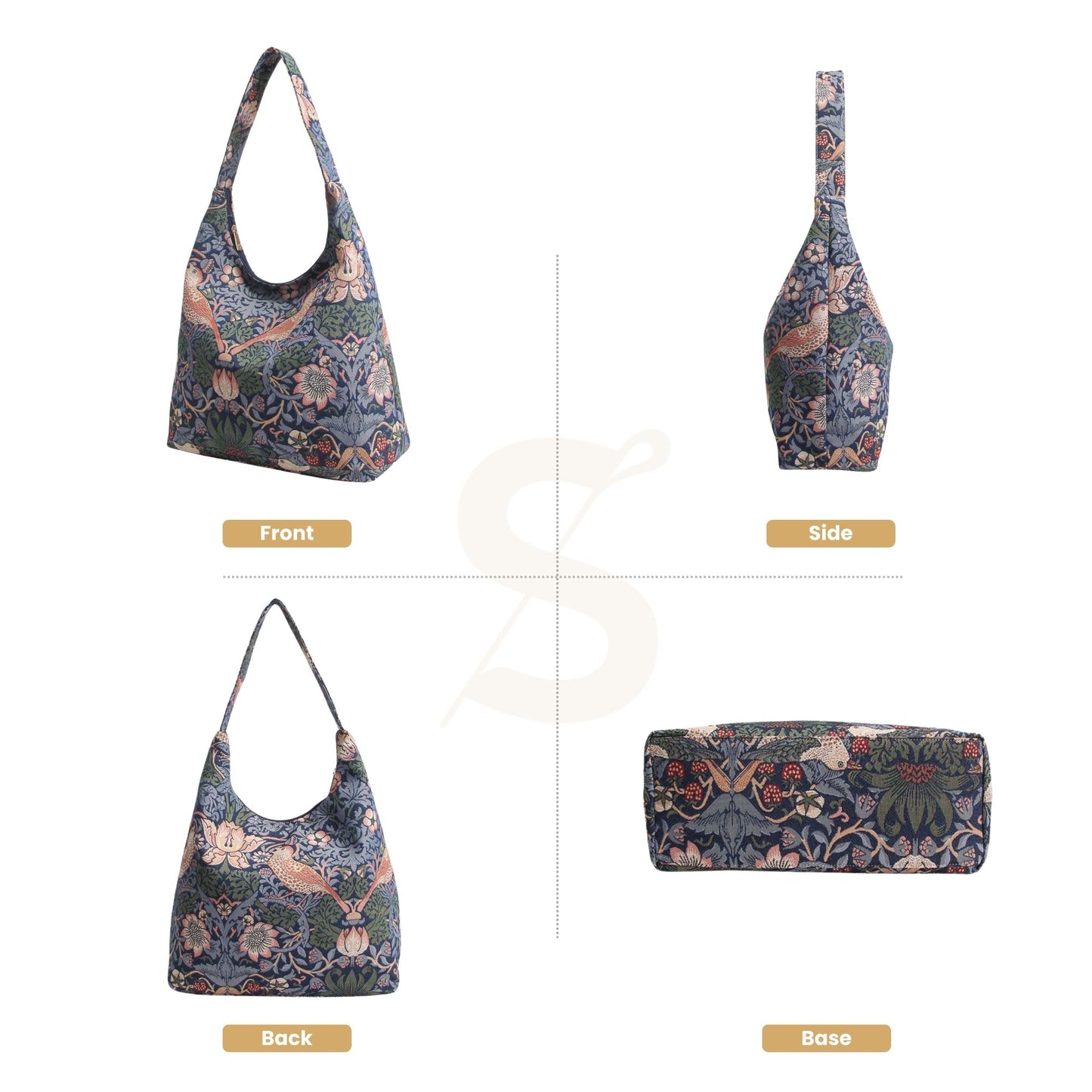 William Morris Strawberry Thief Blue Hobo Handbag Shoulder Bag