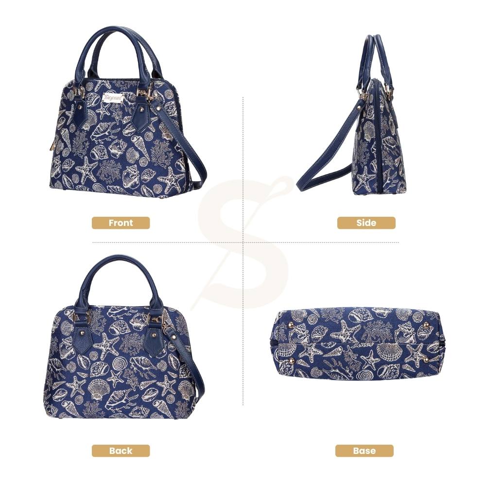 Sea Shell Blue Convertible Top Handle Purse Handbag