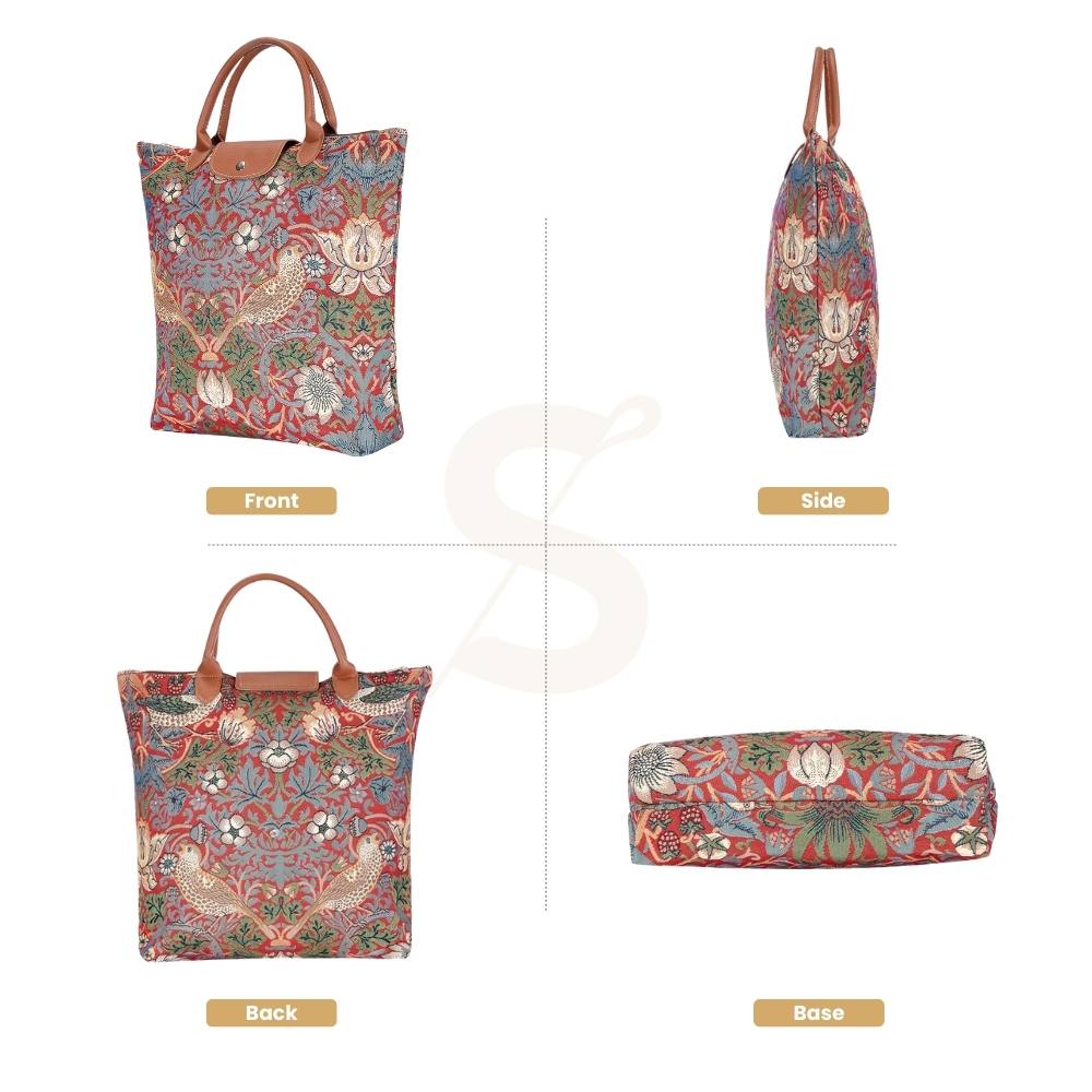 William Morris Strawberry Thief Red Foldaway Grocery Bag
