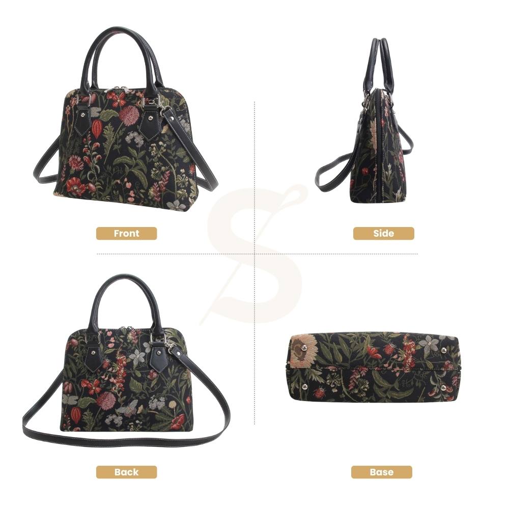Morning Garden Black Convertible Top Handle Purse Handbag