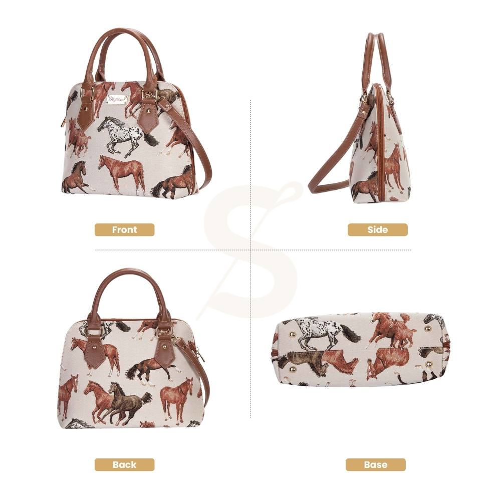 Running Horse Brown Convertible Top Handle Purse Handbag