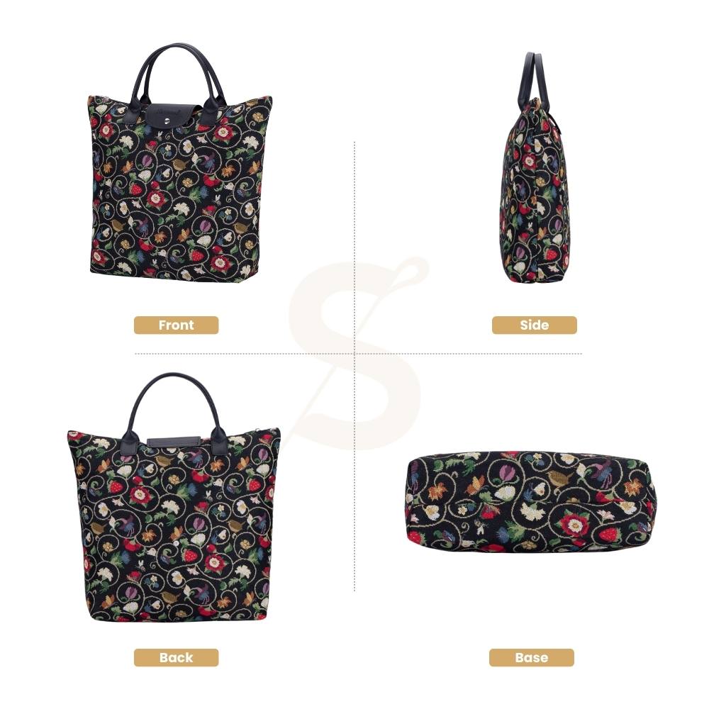 Jacobean Dream Black Foldable Reusable Grocery Bag