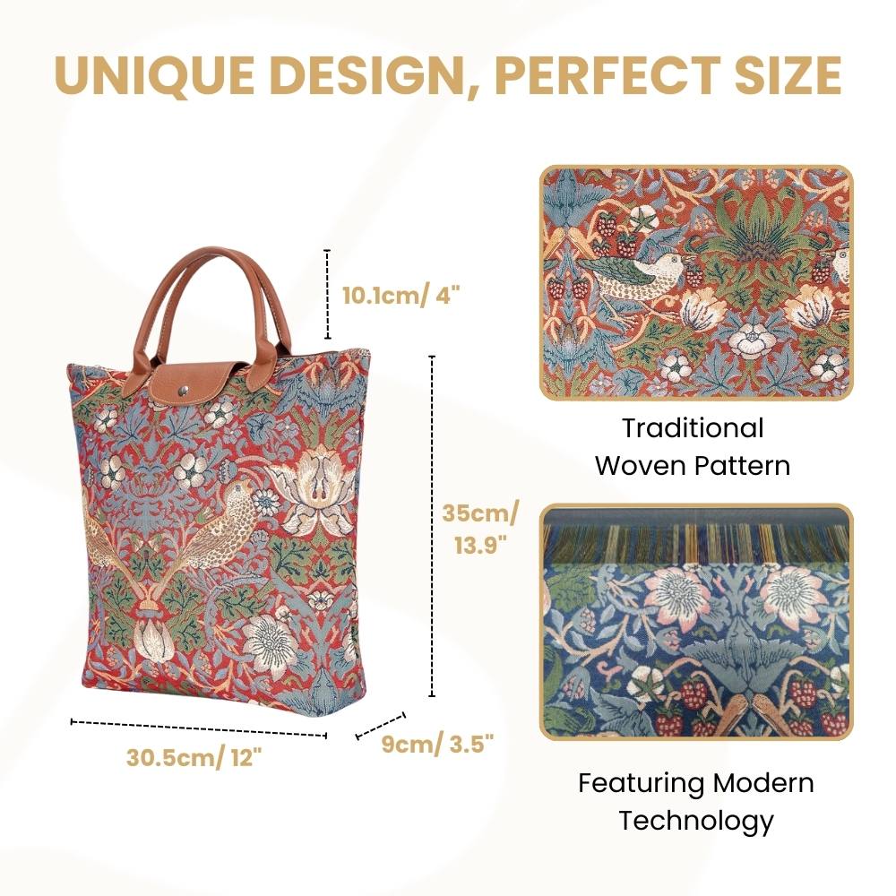 William Morris Strawberry Thief Red Foldaway Grocery Bag
