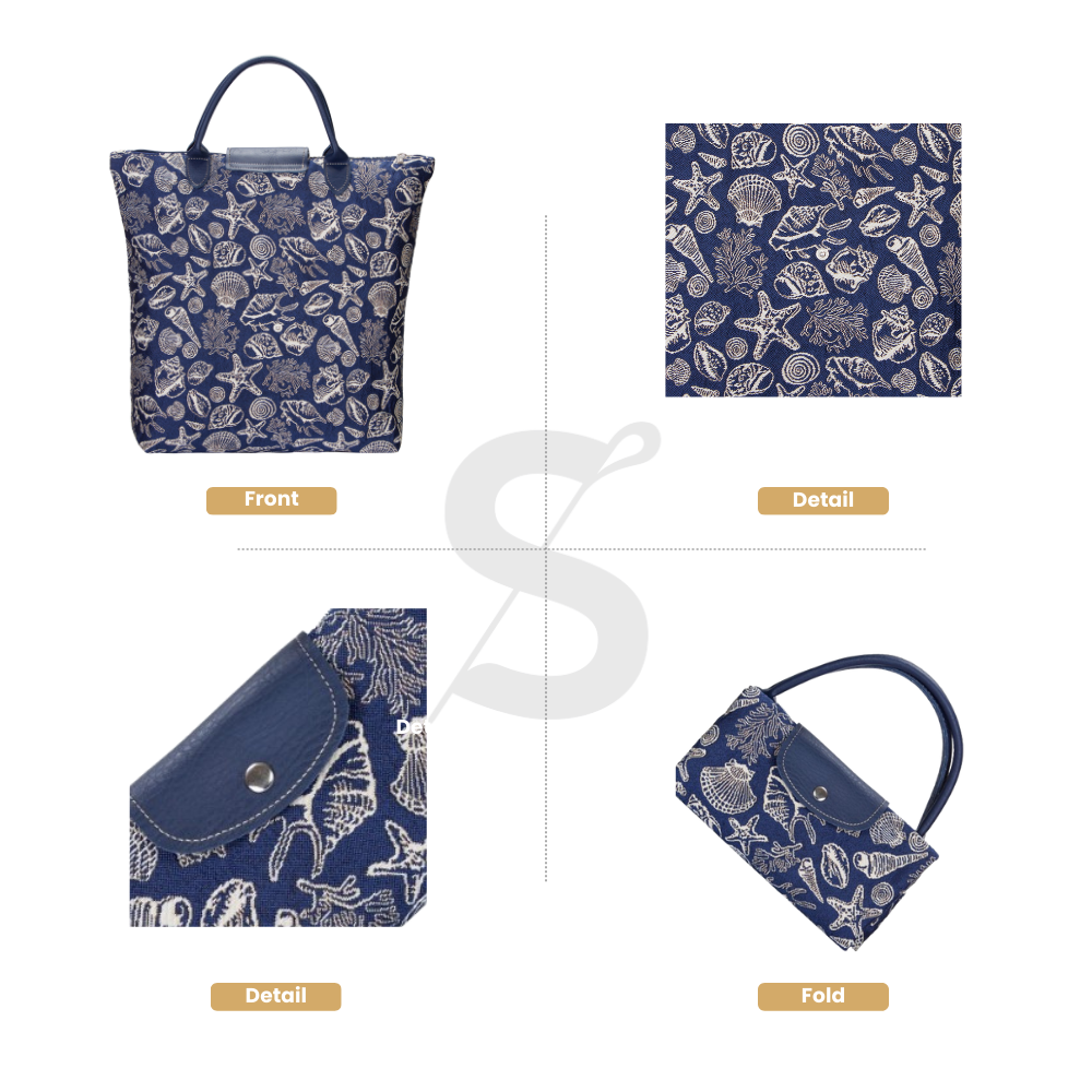 Sea Shell Blue Foldaway Grocery Bag