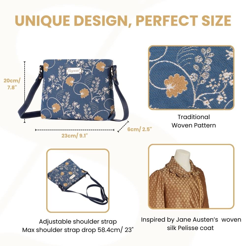 Jane Austen Blue Cross Body Bag Purse Handbag