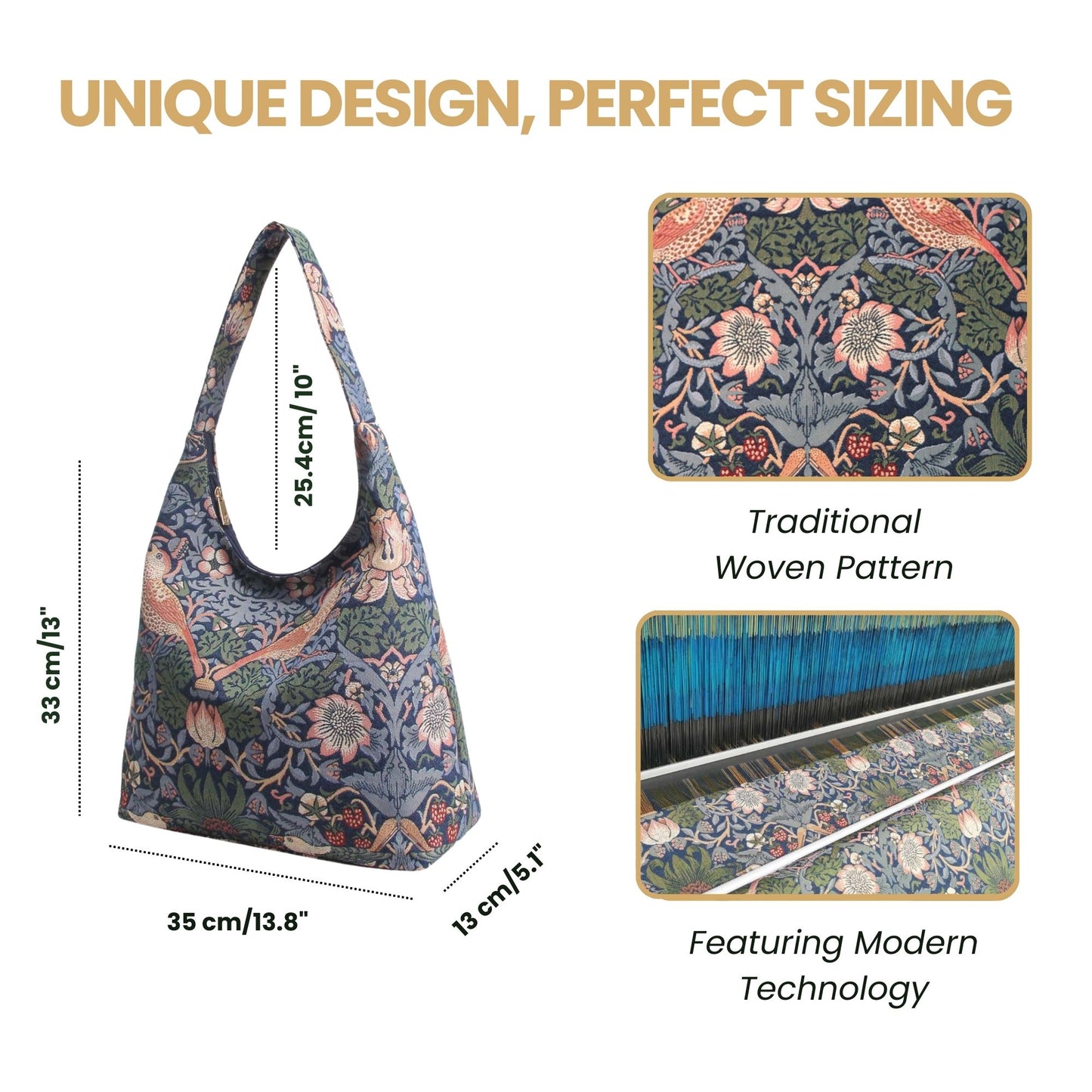William Morris Strawberry Thief Blue Hobo Handbag Shoulder Bag