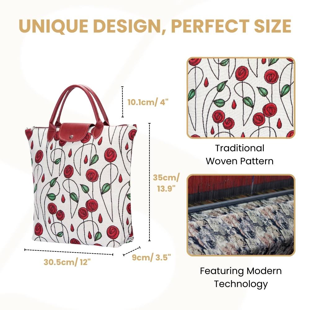 Rennie Mackintosh Simple Rose Foldaway Grocery Bag