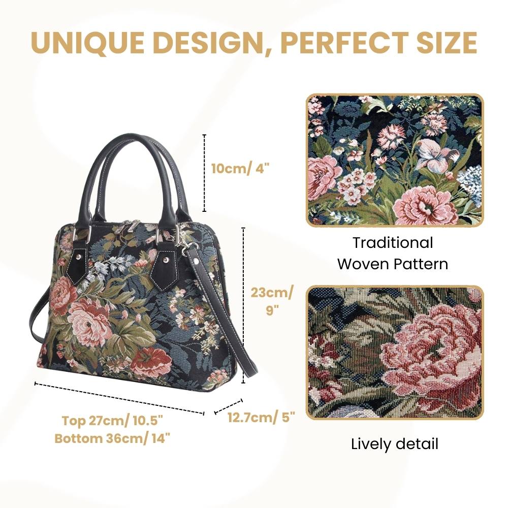 Peony Floral Convertible Top Handle Purse Handbag