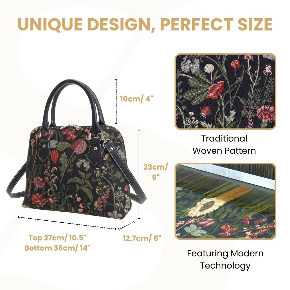 Morning Garden Black Convertible Top Handle Purse Handbag