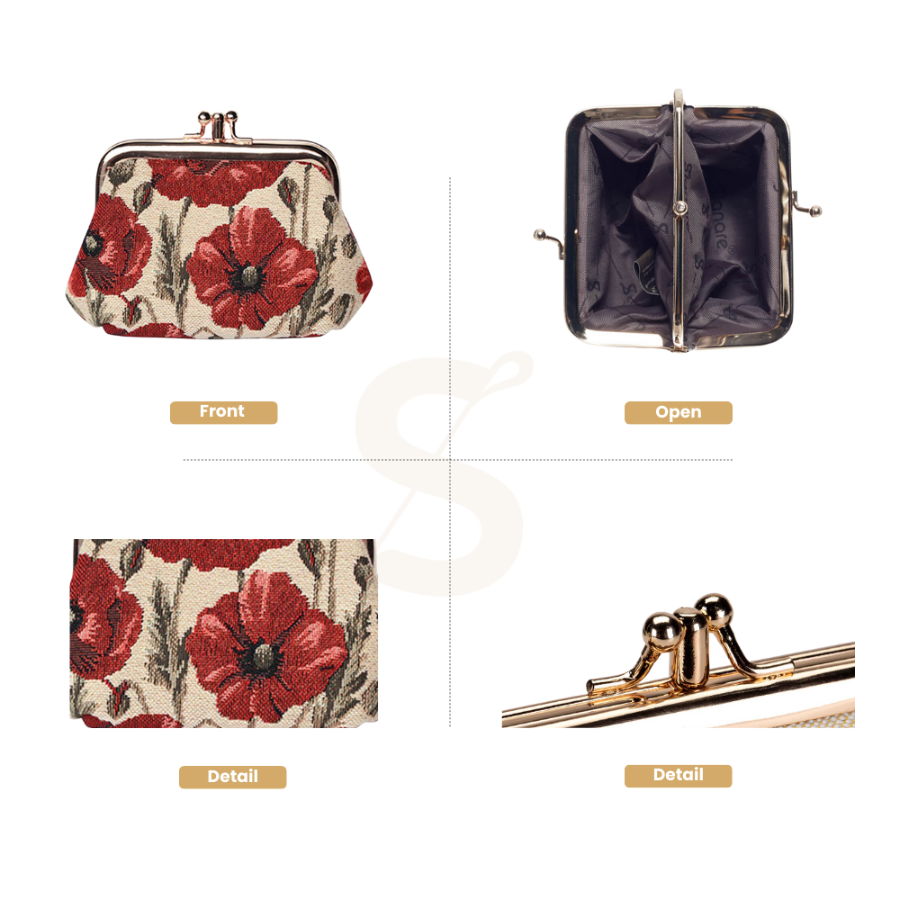 Red Poppy Floral Frame Purse for Coins