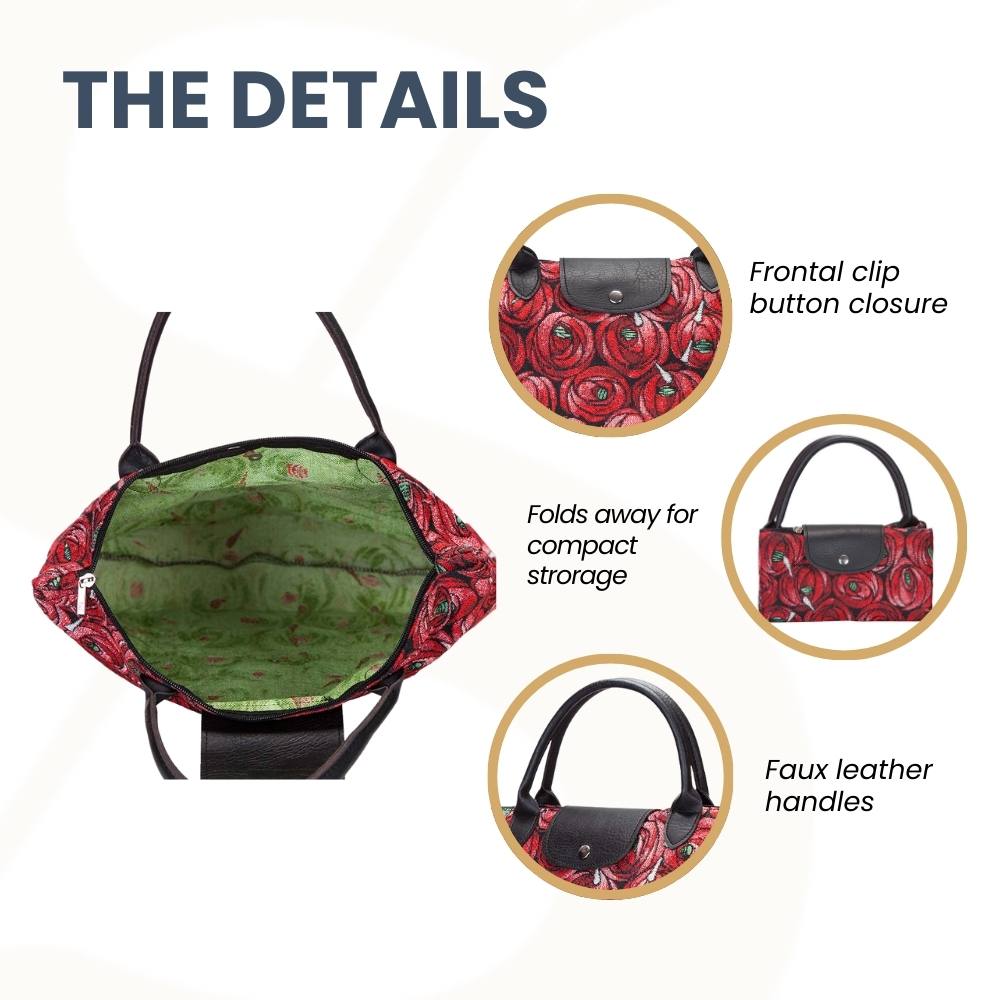 Rennie Mackintosh Rose And Teardrop Foldaway Grocery Bag