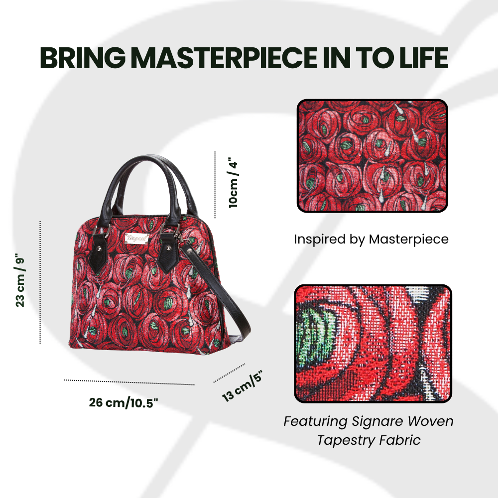 Rennie Mackintosh Rose and Teardrop Red Convertible Top Handle Purse Handbag