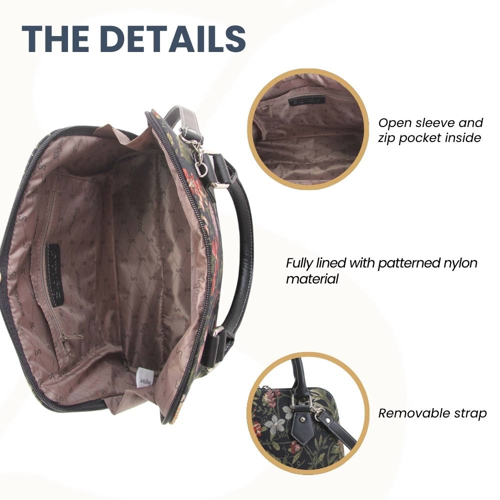 Morning Garden Black Convertible Top Handle Purse Handbag
