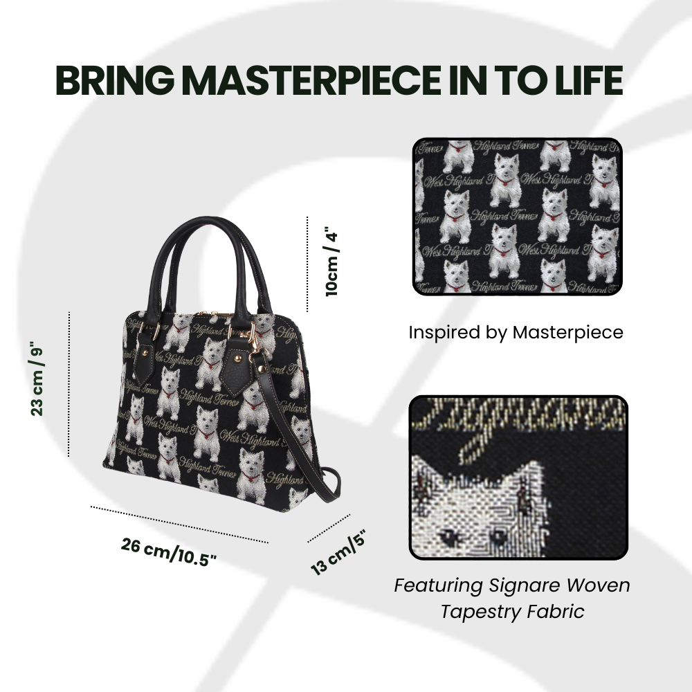 Westie Dog Black Convertible Top Handle Purse Handbag