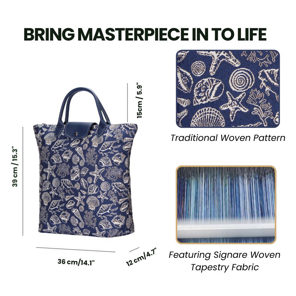 Sea Shell Blue Foldaway Grocery Bag
