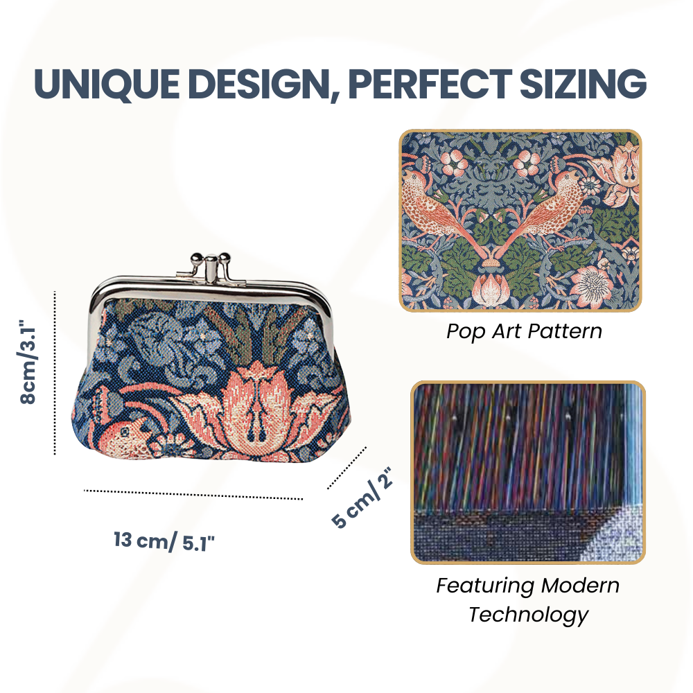 William Morris Strawberry Thief Blue Frame Purse for Coins