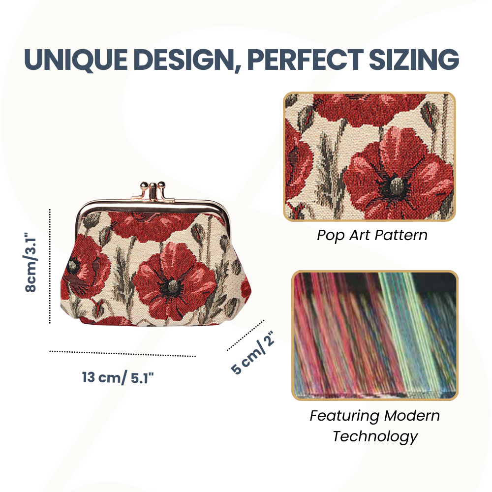 Red Poppy Floral Frame Purse for Coins