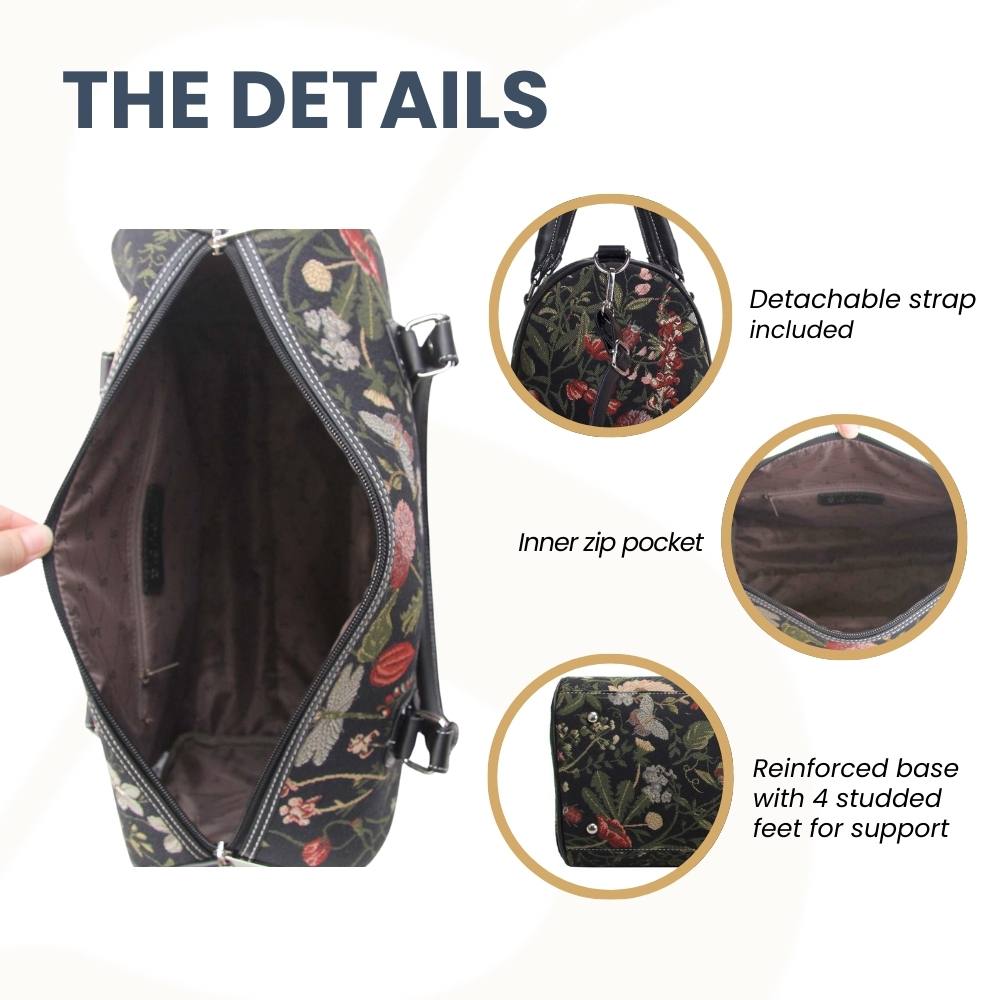 Morning Garden Black Travel Bag