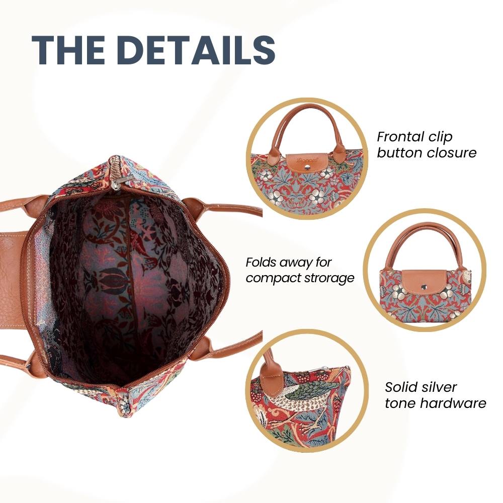 William Morris Strawberry Thief Red Foldaway Grocery Bag