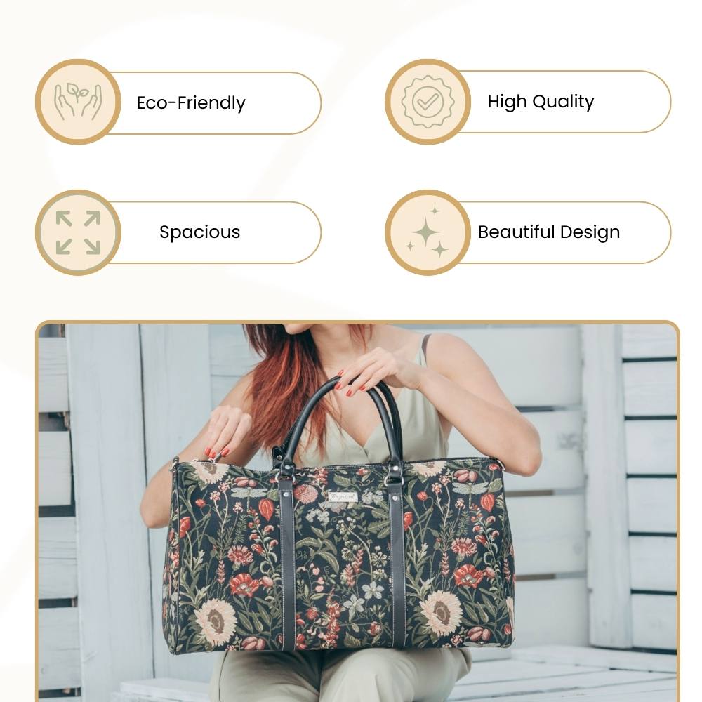 Morning Garden Black Big Holdall/Duffel Bag