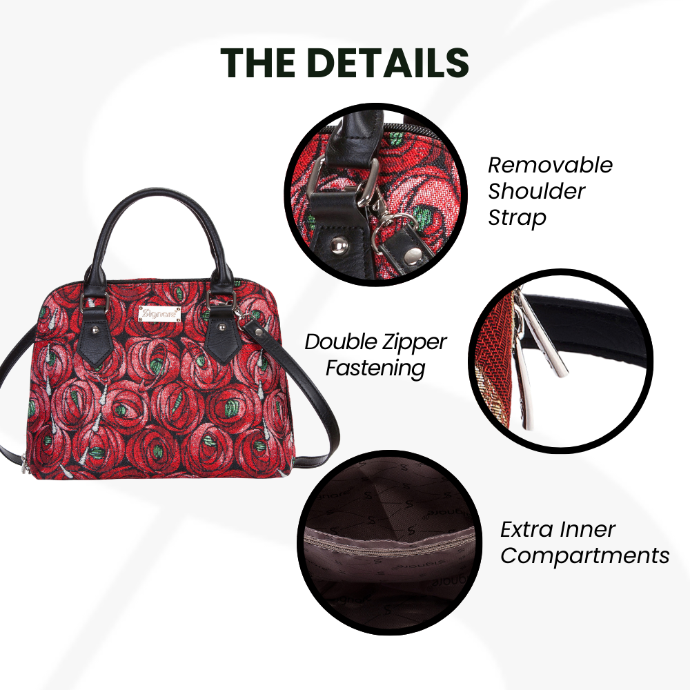 Rennie Mackintosh Rose and Teardrop Red Convertible Top Handle Purse Handbag