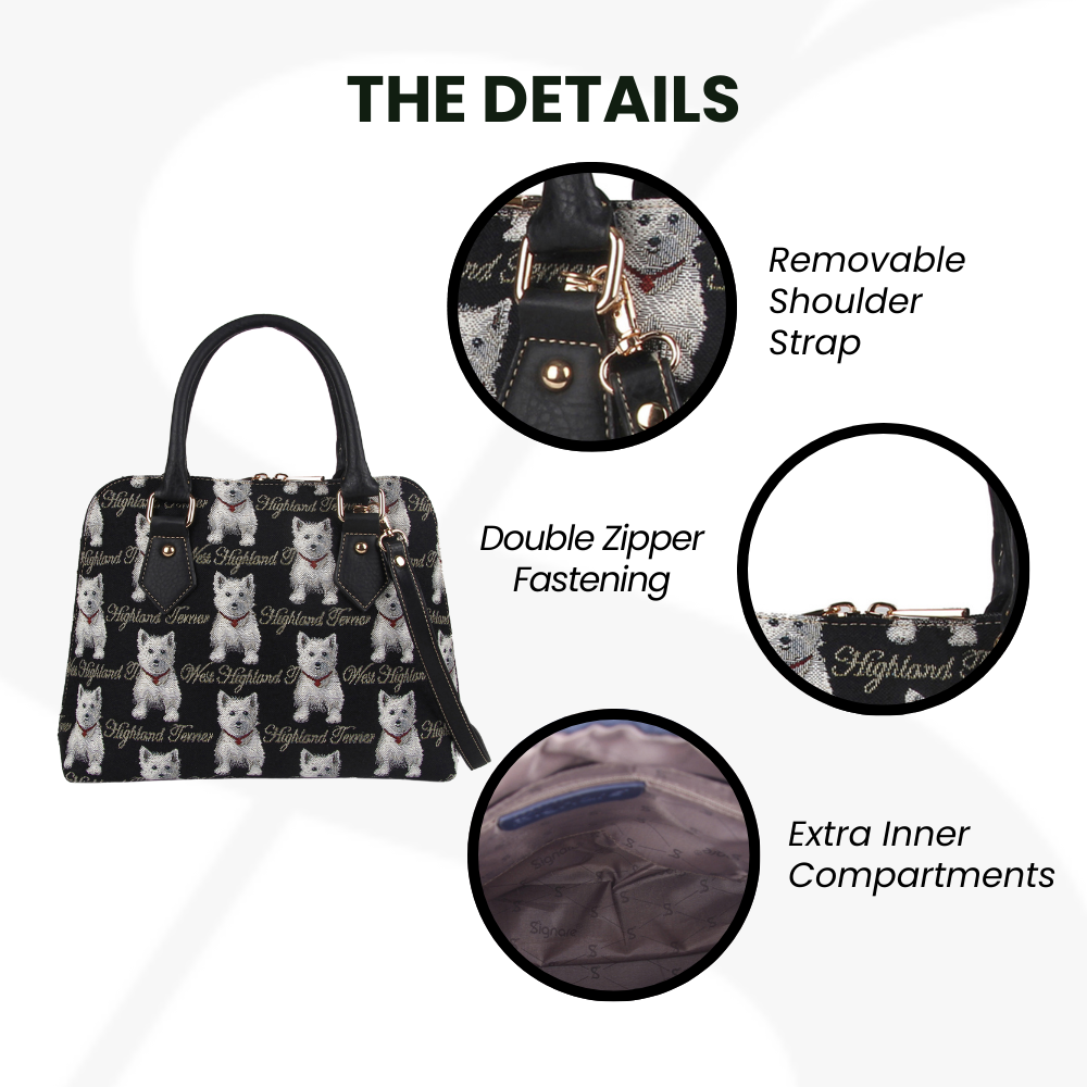 Westie Dog Black Convertible Top Handle Purse Handbag