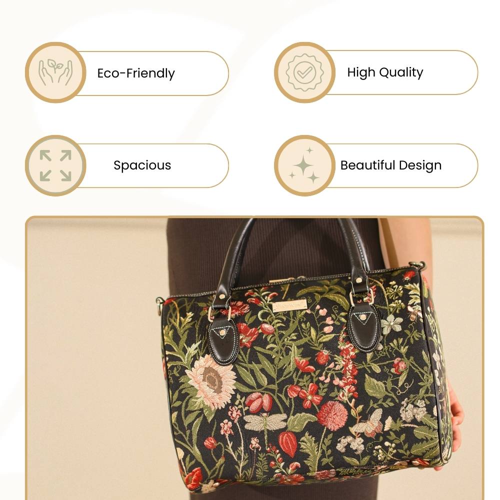 Morning Garden Black Travel Bag