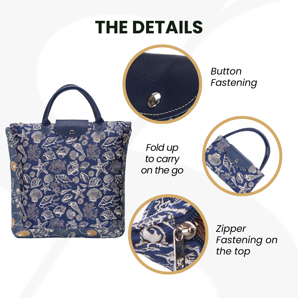 Sea Shell Blue Foldaway Grocery Bag
