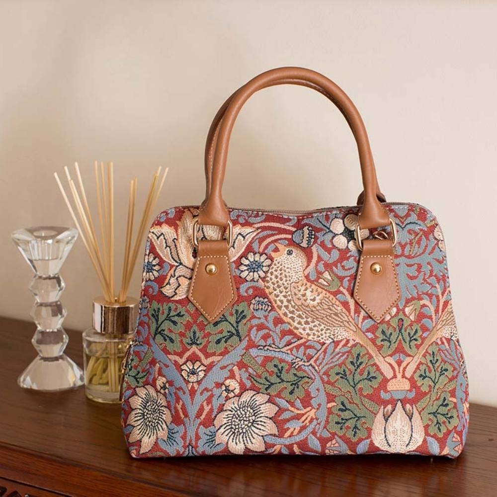 William Morris Strawberry Thief Red Convertible Top Handle Purse Handbag