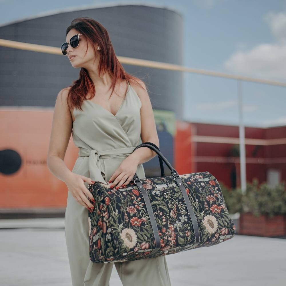 Morning Garden Black Big Holdall/Duffel Bag