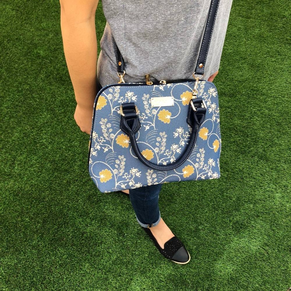 Jane Austen Blue Convertible Top Handle Purse Handbag