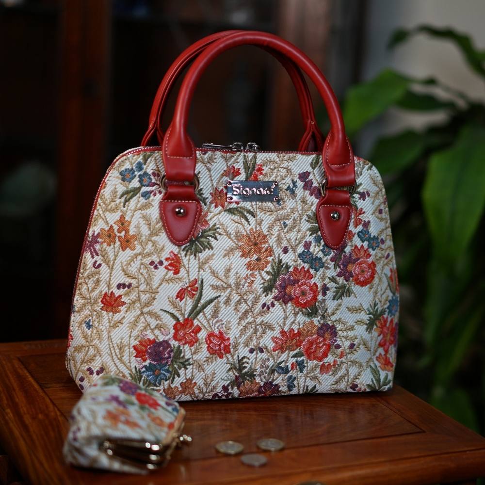 Flower Meadow Convertible Top Handle Purse Handbag