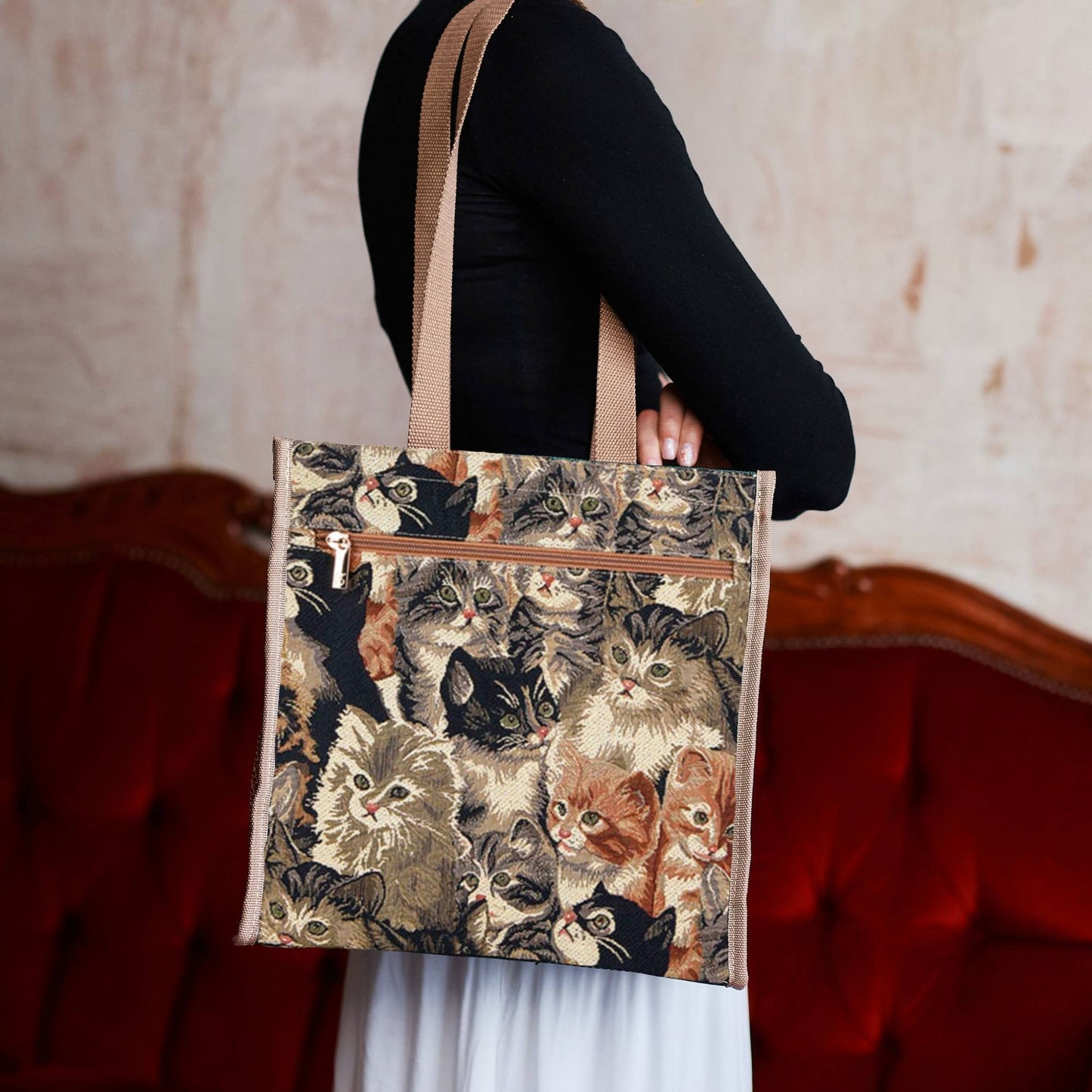 Cat Animal Design Brown Shopper Bag