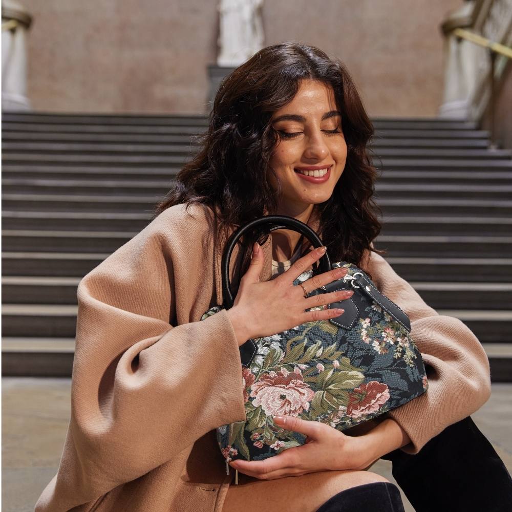 Peony Floral Convertible Top Handle Purse Handbag