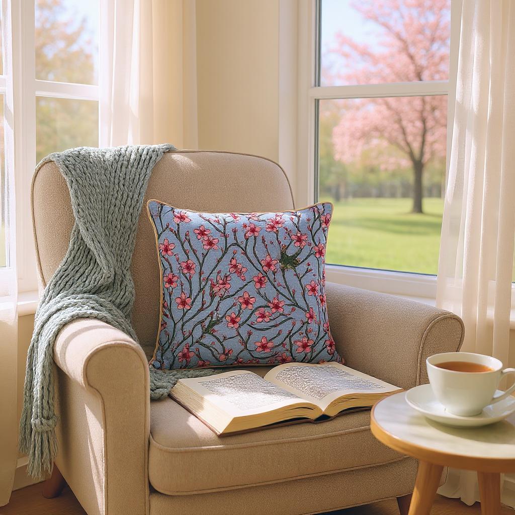 V&A Almond Blossom And Swallow Pillowcase/Cushion Cover 18x18 Inch