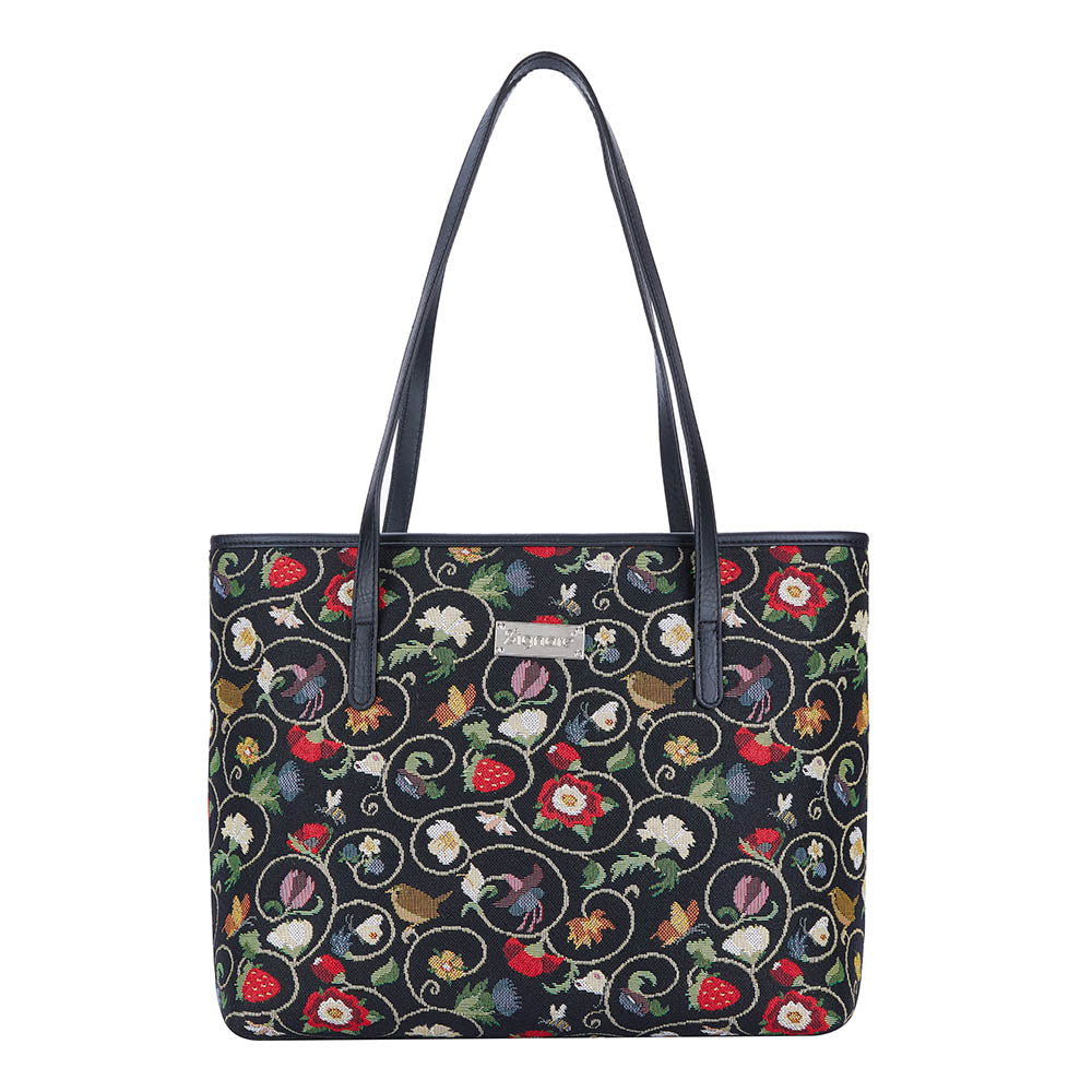 Jacobean Dream Black Shoulder Tote Bag