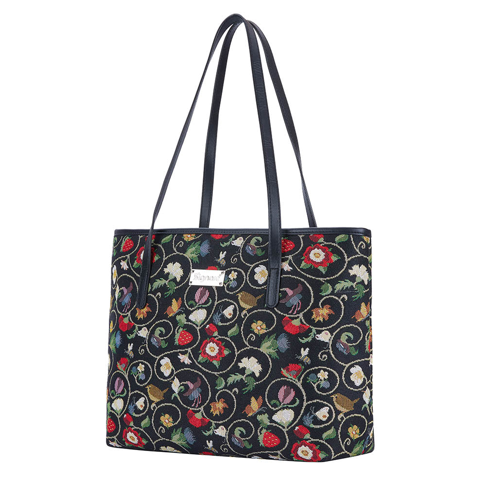 Jacobean Dream Black Shoulder Tote Bag