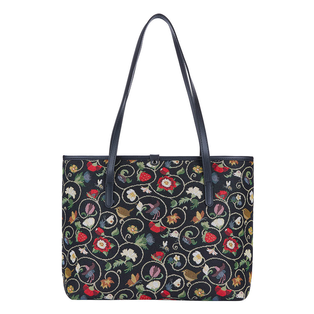 Jacobean Dream Black Shoulder Tote Bag