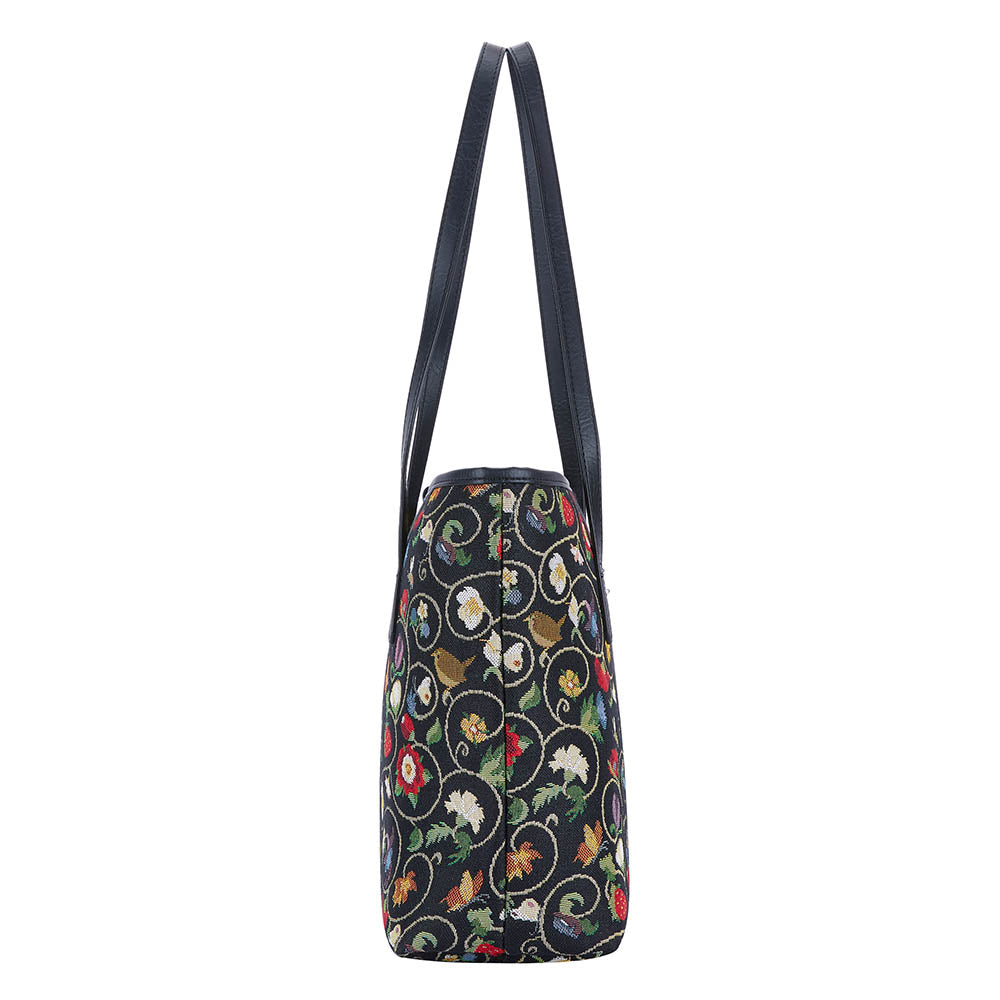 Jacobean Dream Black Shoulder Tote Bag
