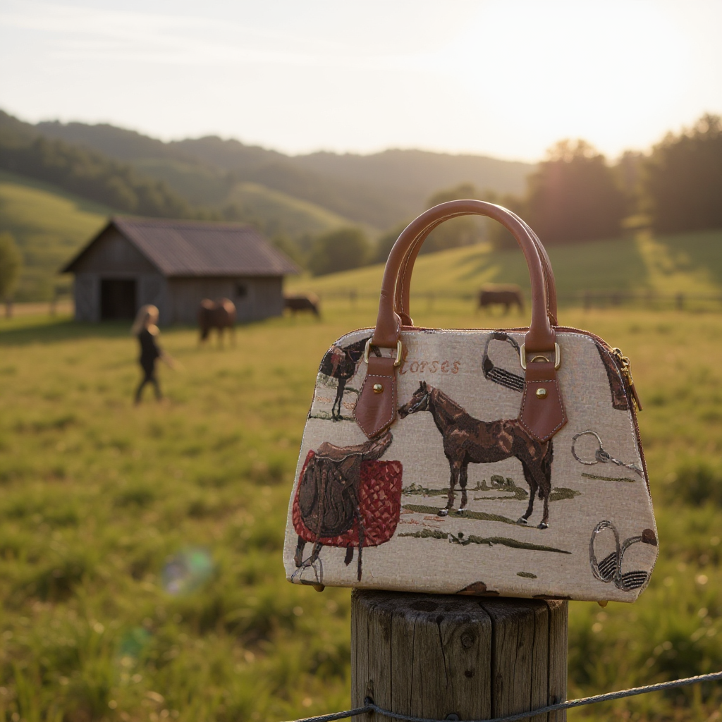 Horse Brown Convertible Top Handle Purse Handbag