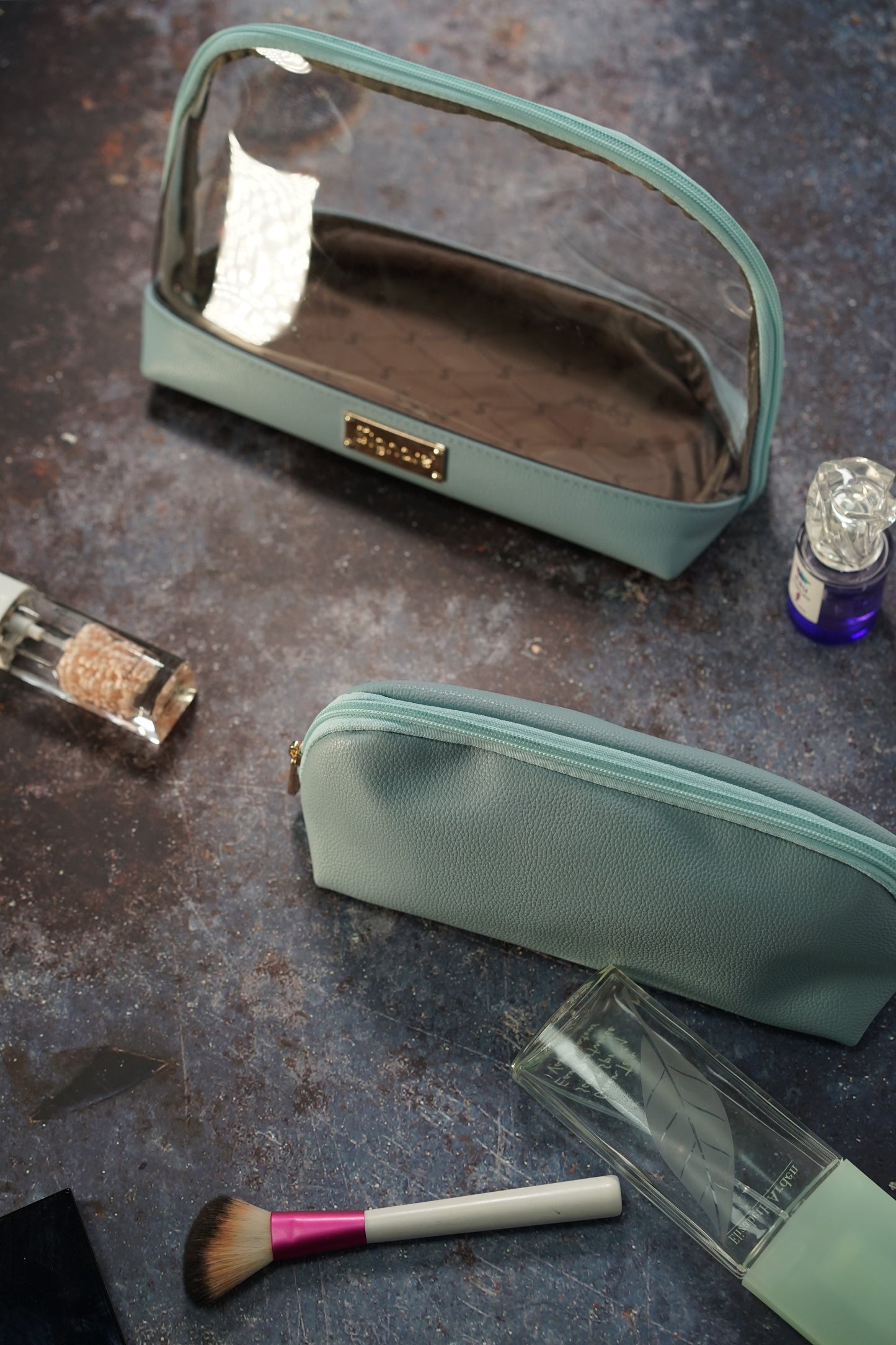 Clear Toiletry Bag/ Cosmetic Bag Set of 2 - Light Blue