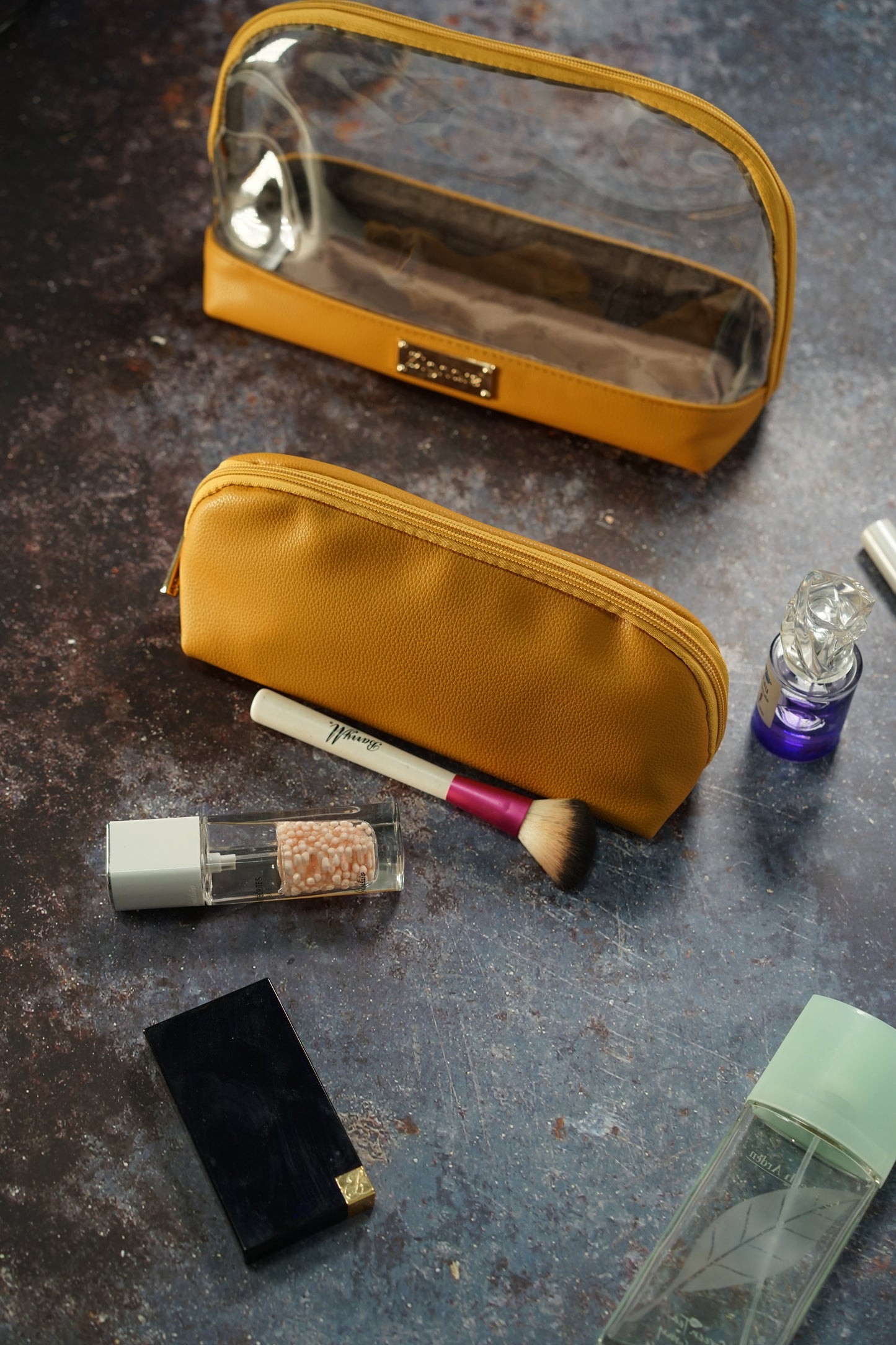 Clear Toiletry Bag/ Cosmetic Bag Set of 2 - Light Tan
