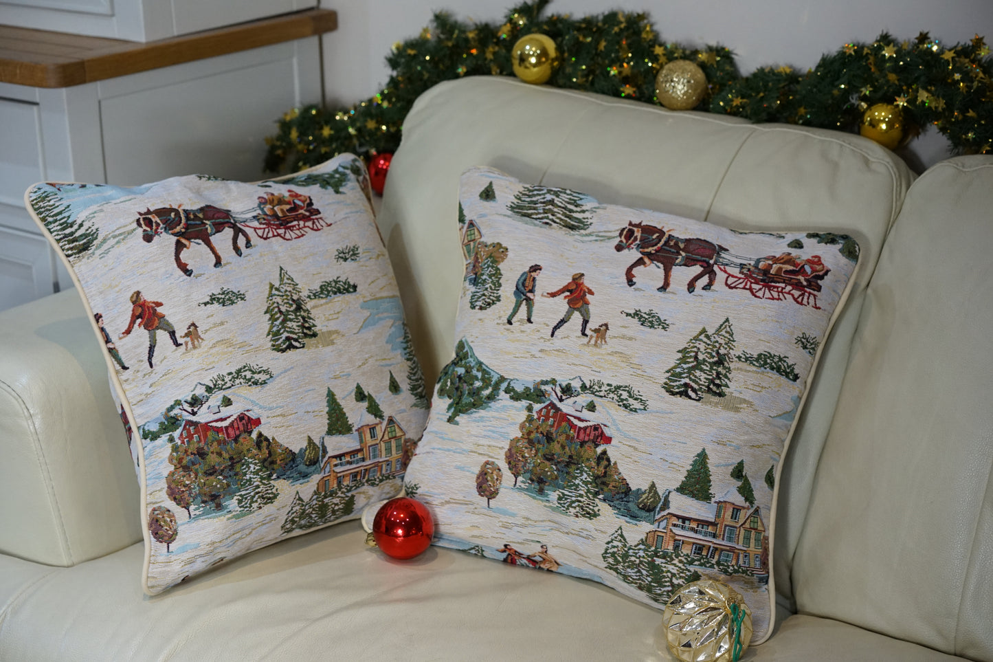 Xmas Sleigh Pillowcase Cushion Cover 18x18 Inch