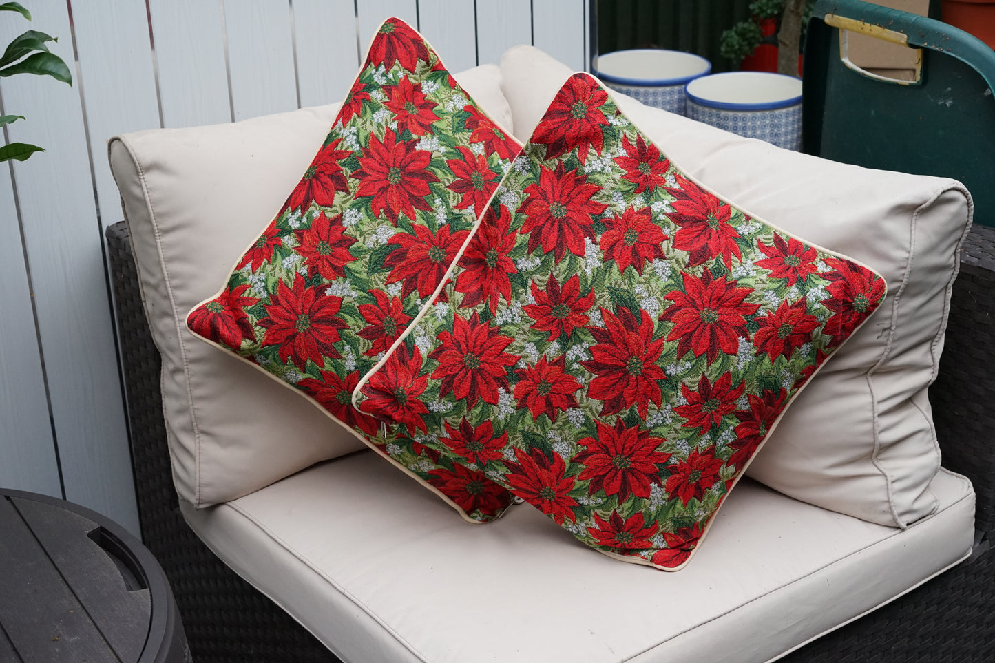 Xmas Poinsettias Pillowcase Cushion Cover 18x18 Inch