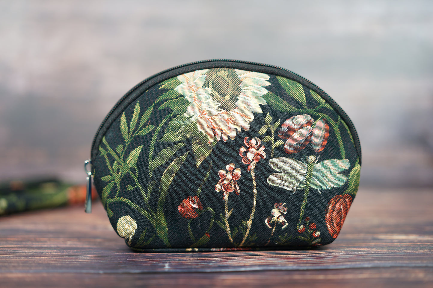 Morning Garden Black Cosmetic Make Up Bag