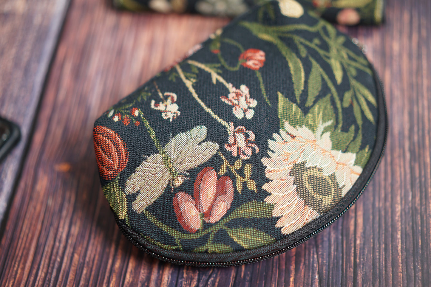 Morning Garden Black Cosmetic Make Up Bag
