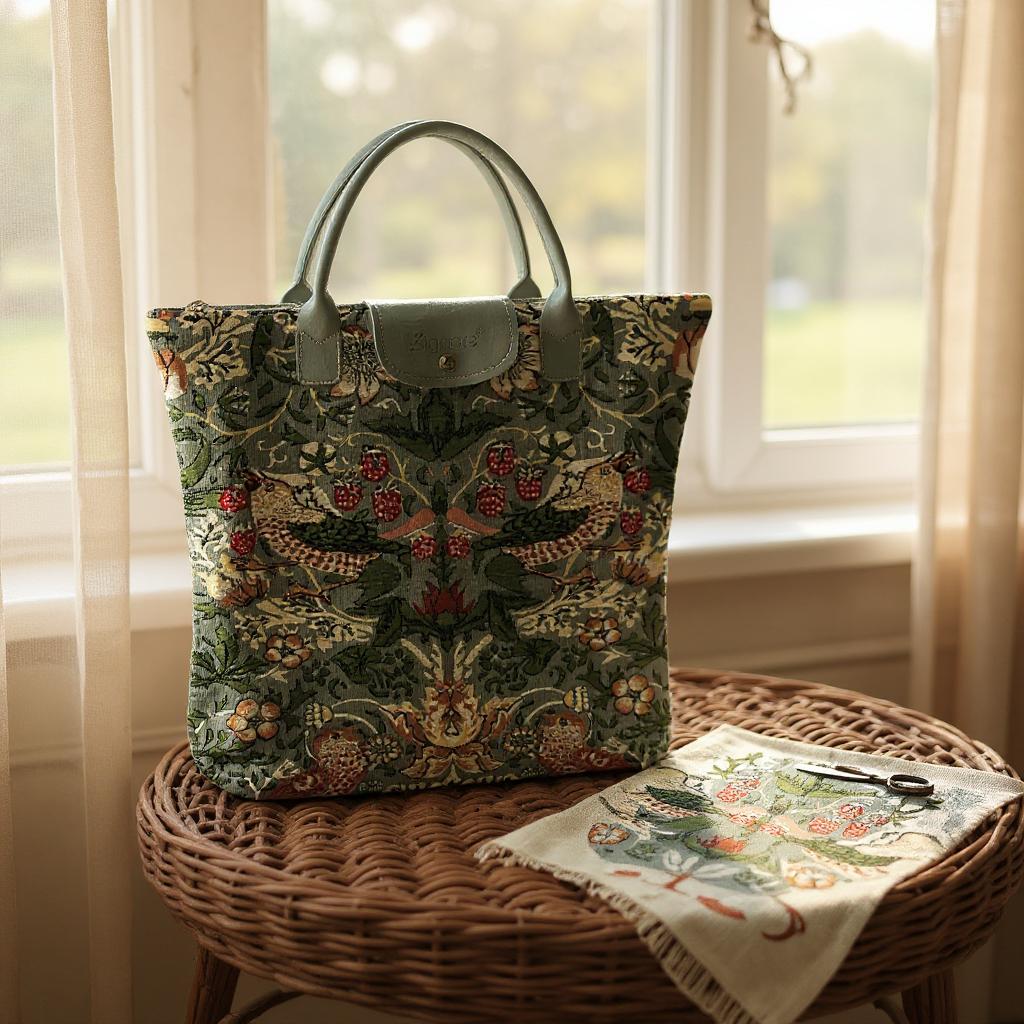 William Morris Strawberry Thief Grey Foldaway Grocery Bag