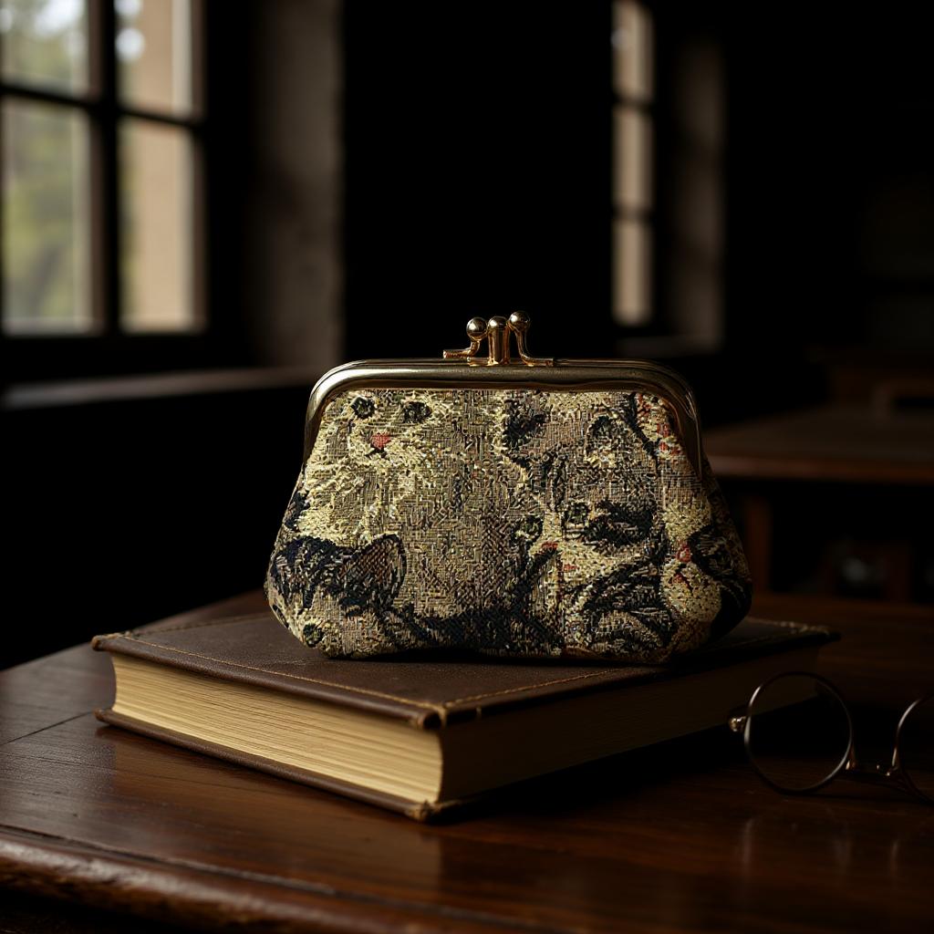 Cat Brown Coin Clasp Frame Purse Wallet