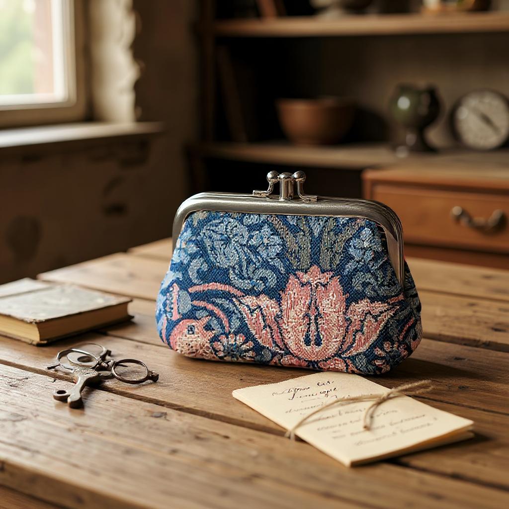 William Morris Strawberry Thief Blue Frame Purse for Coins