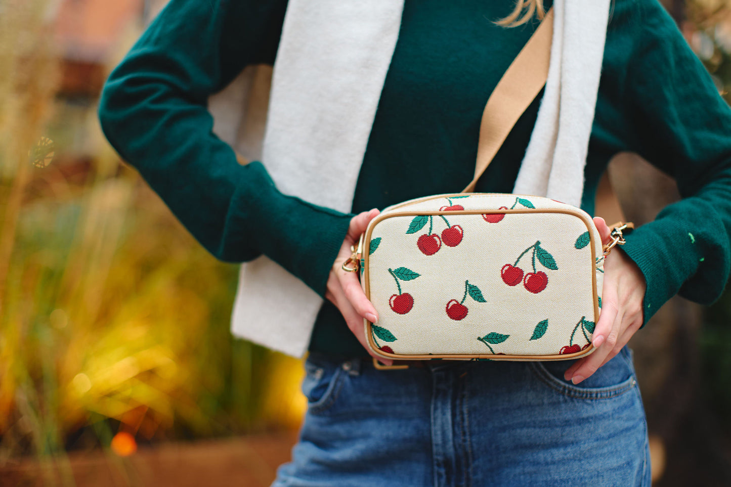 Cherry Cream Camera Crossbody Bag